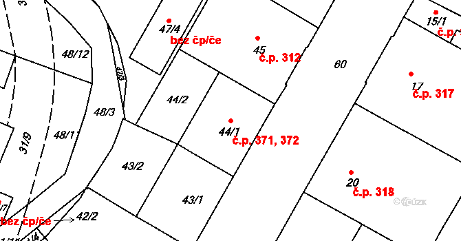 Trnitá 371,372, Brno na parcele st. 44/1 v KÚ Trnitá, Katastrální mapa