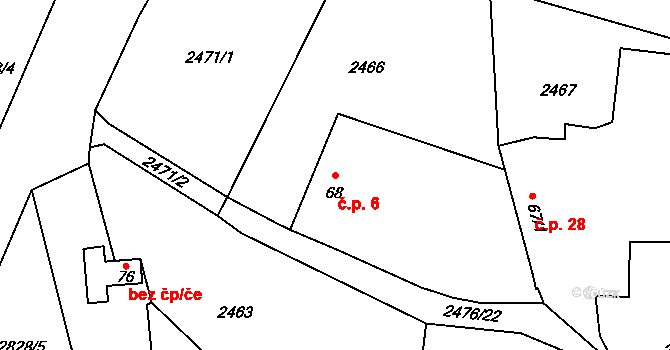 Vlhlavy 6, Sedlec na parcele st. 68 v KÚ Vlhlavy, Katastrální mapa