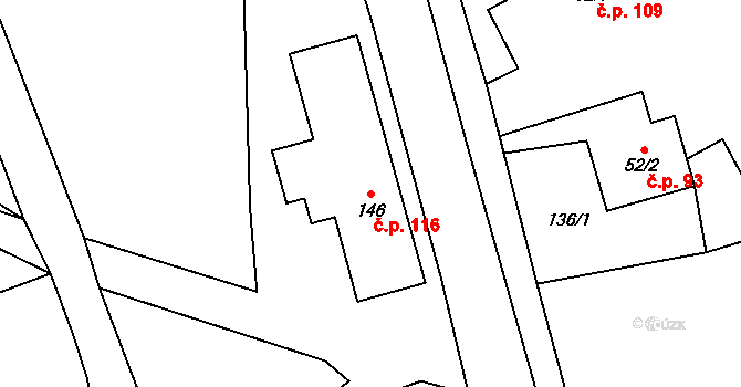 Výrava 116 na parcele st. 146 v KÚ Výrava, Katastrální mapa