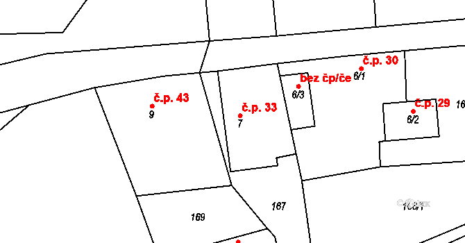Ješovice 33, Liběchov na parcele st. 7 v KÚ Ješovice, Katastrální mapa