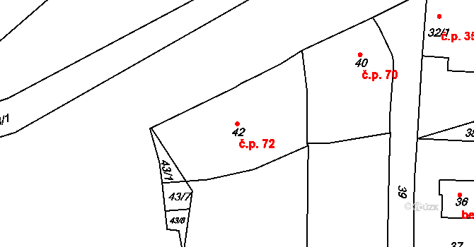 Velká Chmelištná 72 na parcele st. 42 v KÚ Velká Chmelištná, Katastrální mapa