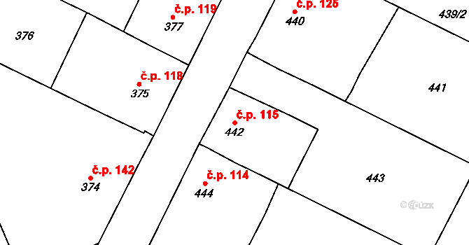 Klikov 115, Suchdol nad Lužnicí na parcele st. 442 v KÚ Klikov, Katastrální mapa