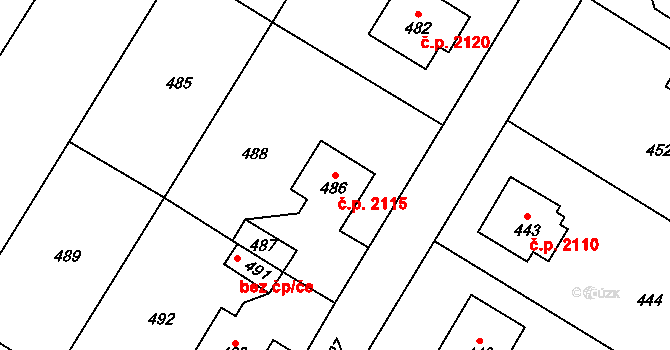 Komořany 2115, Praha na parcele st. 486 v KÚ Komořany, Katastrální mapa