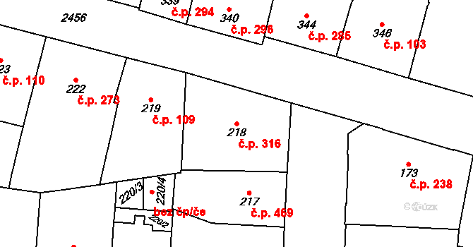 Vršovice 316, Praha na parcele st. 218 v KÚ Vršovice, Katastrální mapa