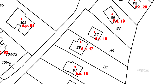 Kozičín 17, Příbram na parcele st. 89 v KÚ Kozičín, Katastrální mapa