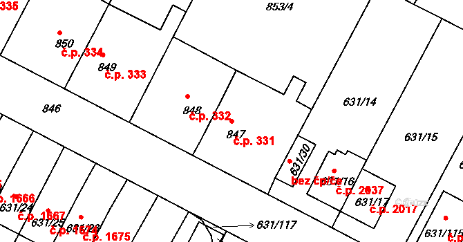 České Budějovice 5 331, České Budějovice na parcele st. 847 v KÚ České Budějovice 5, Katastrální mapa