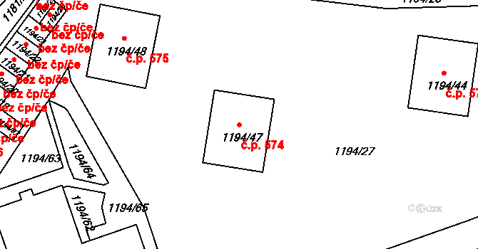 Teplické Předměstí 574, Bílina na parcele st. 1194/47 v KÚ Bílina, Katastrální mapa