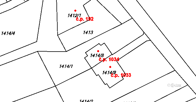 Ráj 1034, Karviná na parcele st. 1414/8 v KÚ Ráj, Katastrální mapa