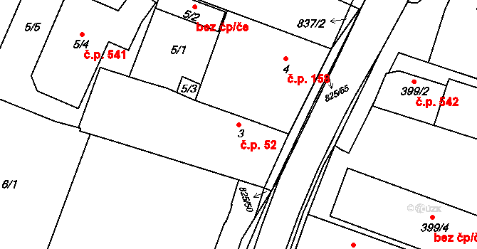 Doudlevce 52, Plzeň na parcele st. 3 v KÚ Doudlevce, Katastrální mapa