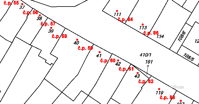Žešov 60, Prostějov na parcele st. 41 v KÚ Žešov, Katastrální mapa
