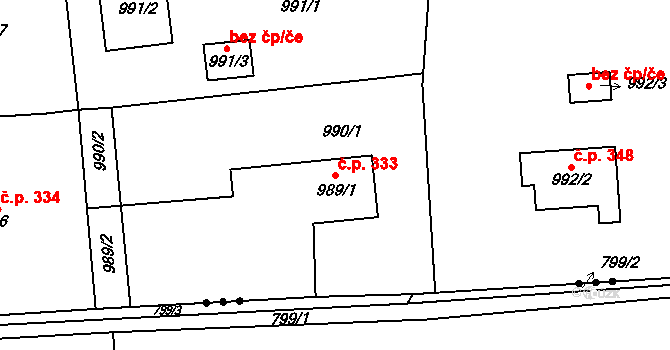 Bludovice 333, Havířov na parcele st. 989/1 v KÚ Bludovice, Katastrální mapa
