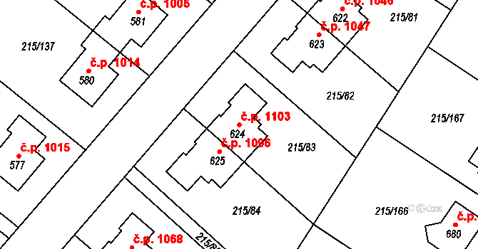 Rudná 1103 na parcele st. 624 v KÚ Hořelice, Katastrální mapa