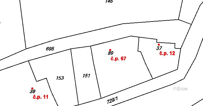 Robousy 67, Jičín na parcele st. 89 v KÚ Robousy, Katastrální mapa