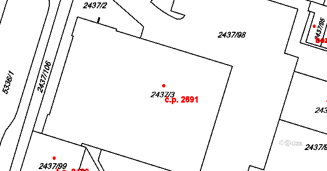 Východní Předměstí 2691, Plzeň na parcele st. 2437/3 v KÚ Plzeň 4, Katastrální mapa