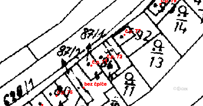 Jemníky 72 na parcele st. 86 v KÚ Jemníky, Katastrální mapa