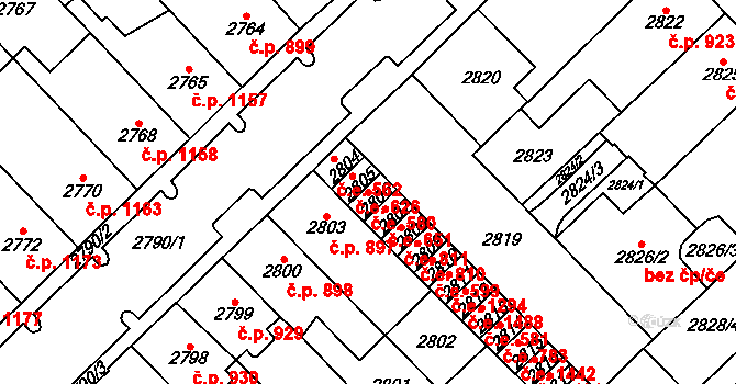 Chomutov 580 na parcele st. 2806 v KÚ Chomutov I, Katastrální mapa