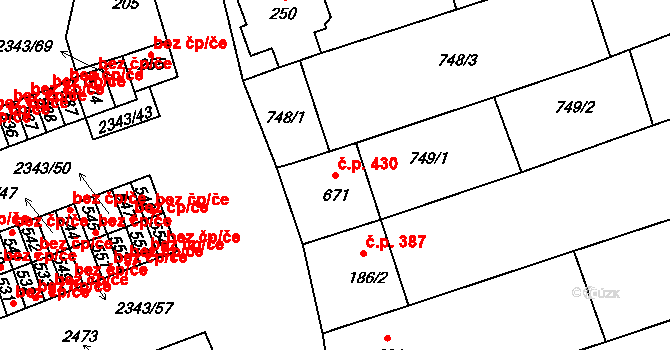 Křepice 430 na parcele st. 671 v KÚ Křepice u Hustopečí, Katastrální mapa
