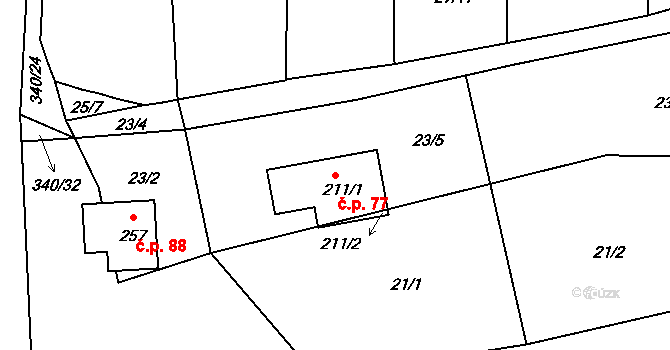 Lazsko 77 na parcele st. 211/1 v KÚ Lazsko, Katastrální mapa