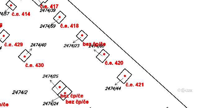 Svinov 420, Ostrava na parcele st. 2474/60 v KÚ Svinov, Katastrální mapa