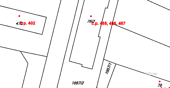 Bystřice 466,467,468 na parcele st. 78/2 v KÚ Bystřice u Benešova, Katastrální mapa