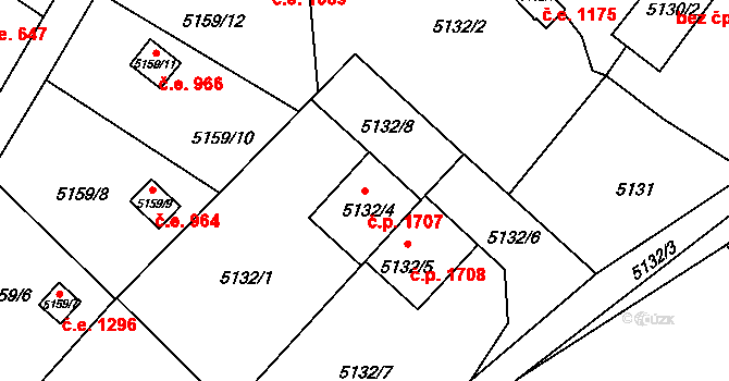 Velké Meziříčí 1707 na parcele st. 5132/4 v KÚ Velké Meziříčí, Katastrální mapa