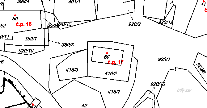 Minice 17 na parcele st. 60 v KÚ Minice u Mišovic, Katastrální mapa
