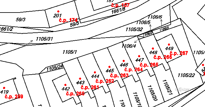 Doubravník 263 na parcele st. 445 v KÚ Doubravník, Katastrální mapa
