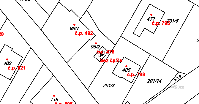 Chvalčov 41063945 na parcele st. 96/3 v KÚ Chvalčova Lhota, Katastrální mapa