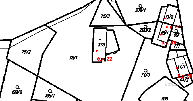 Olšany 22 na parcele st. 379 v KÚ Olšany, Katastrální mapa
