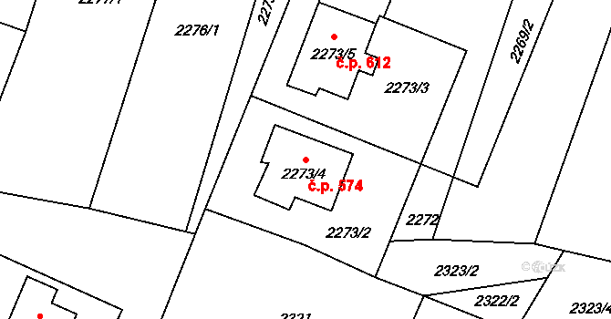 Želechovice nad Dřevnicí 574 na parcele st. 2273/4 v KÚ Želechovice nad Dřevnicí, Katastrální mapa