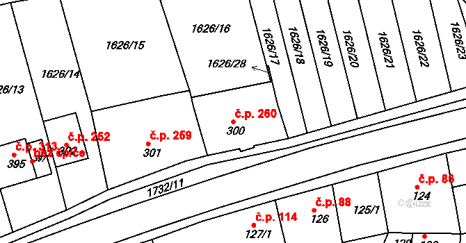 Nesovice 260 na parcele st. 300 v KÚ Nesovice, Katastrální mapa