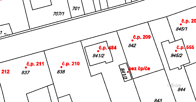 Píšť 484 na parcele st. 841/2 v KÚ Píšť, Katastrální mapa