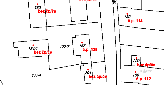 Krhov 128, Bojkovice na parcele st. 155 v KÚ Krhov u Bojkovic, Katastrální mapa