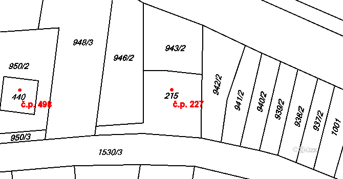 Bílovice 227 na parcele st. 215 v KÚ Bílovice u Uherského Hradiště, Katastrální mapa
