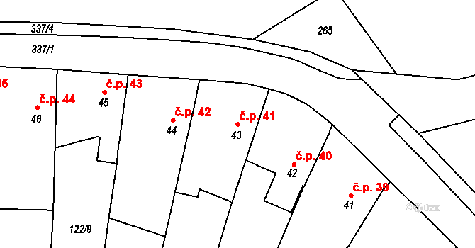 Licoměřice 41, Lipovec na parcele st. 43 v KÚ Licoměřice, Katastrální mapa