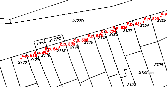 Bučovice 536 na parcele st. 2116 v KÚ Bučovice, Katastrální mapa