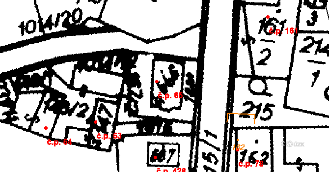 Hrochův Týnec 65 na parcele st. 666 v KÚ Hrochův Týnec, Katastrální mapa