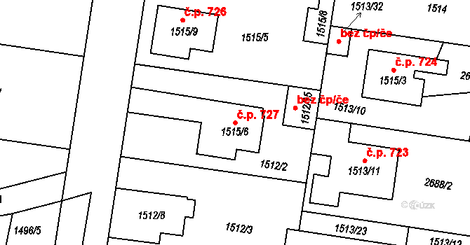 Protivín 727 na parcele st. 1515/6 v KÚ Protivín, Katastrální mapa