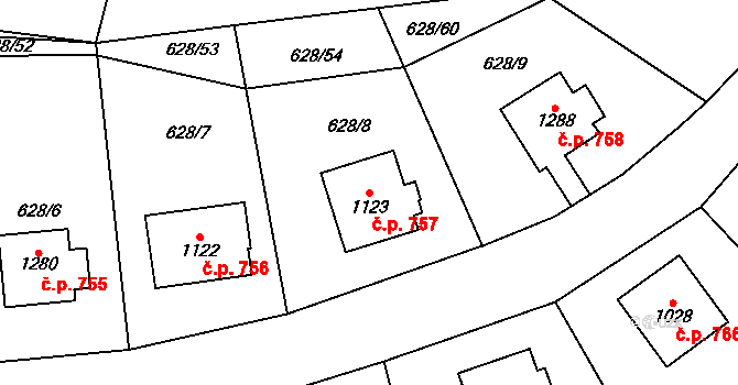 Králíky 757 na parcele st. 1123 v KÚ Králíky, Katastrální mapa