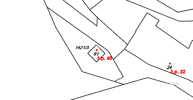 Řevnov 40, Chotoviny na parcele st. 91 v KÚ Řevnov, Katastrální mapa