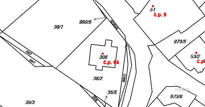 Stará Pasečnice 64, Pasečnice na parcele st. 306 v KÚ Pasečnice, Katastrální mapa