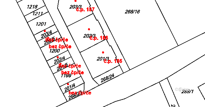 Velká Ves 185, Broumov na parcele st. 201/3 v KÚ Velká Ves u Broumova, Katastrální mapa