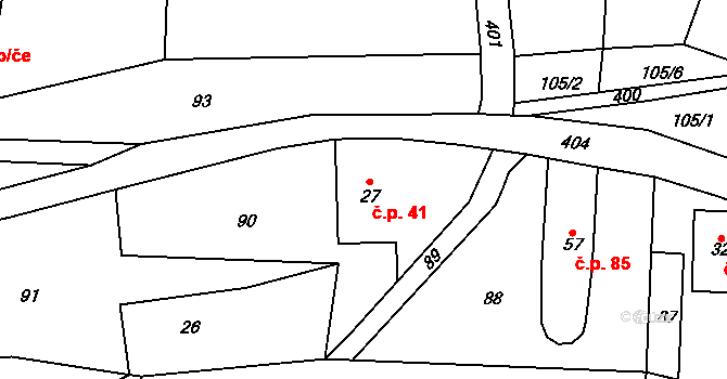 Zlíč 41, Česká Skalice na parcele st. 27 v KÚ Zlíč, Katastrální mapa
