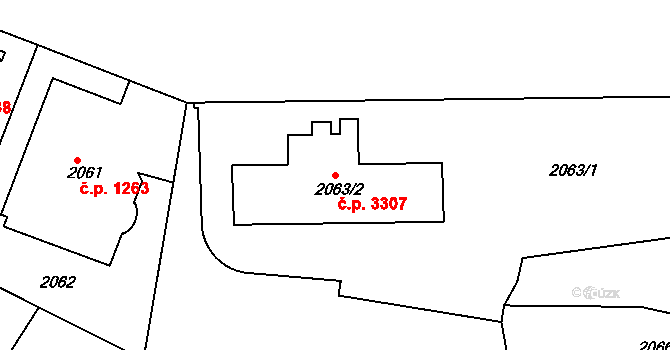 Smíchov 3307, Praha na parcele st. 2063/2 v KÚ Smíchov, Katastrální mapa