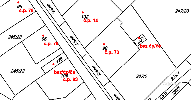 Valy 73 na parcele st. 90 v KÚ Valy nad Labem, Katastrální mapa