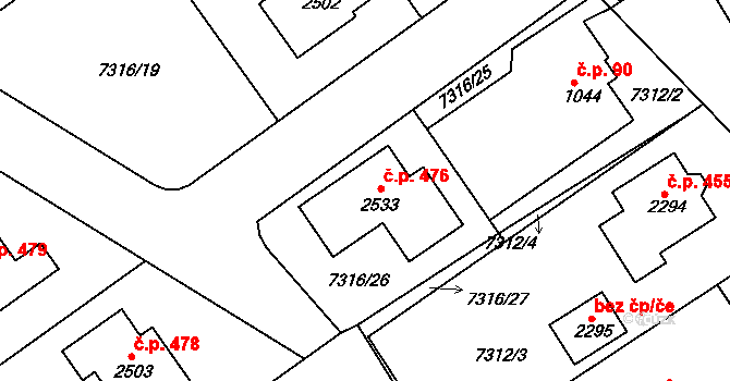 Telč-Štěpnice 476, Telč na parcele st. 2533 v KÚ Telč, Katastrální mapa