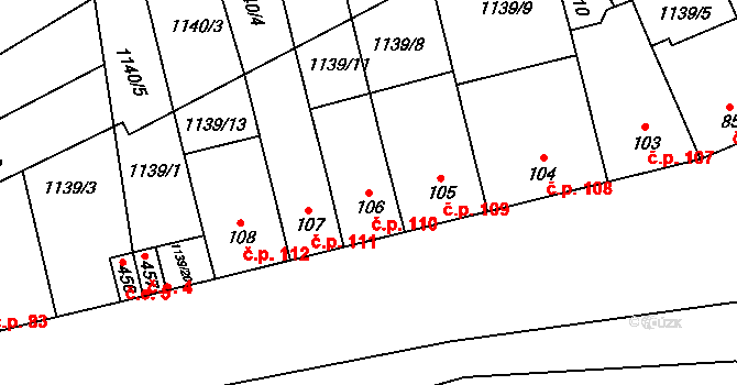 Ráječko 110 na parcele st. 106 v KÚ Ráječko, Katastrální mapa