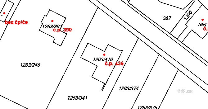 Hvozdná 436 na parcele st. 1263/416 v KÚ Hvozdná, Katastrální mapa