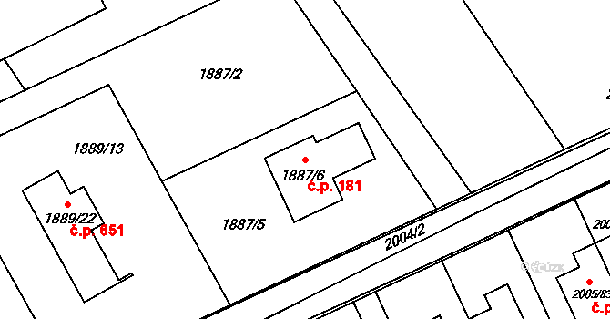 Mizerov 181, Karviná na parcele st. 1887/6 v KÚ Karviná-město, Katastrální mapa