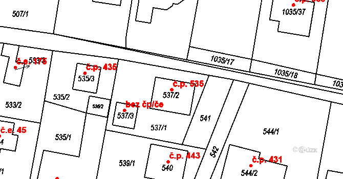 Senec 535, Zruč-Senec na parcele st. 537/2 v KÚ Senec u Plzně, Katastrální mapa